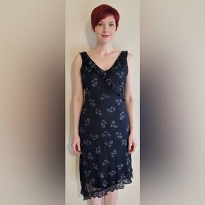 CITY TRIANGLE Vntg Y2K Black Silver Glitter Stretch Sleeveless Flare Dress M/2-4